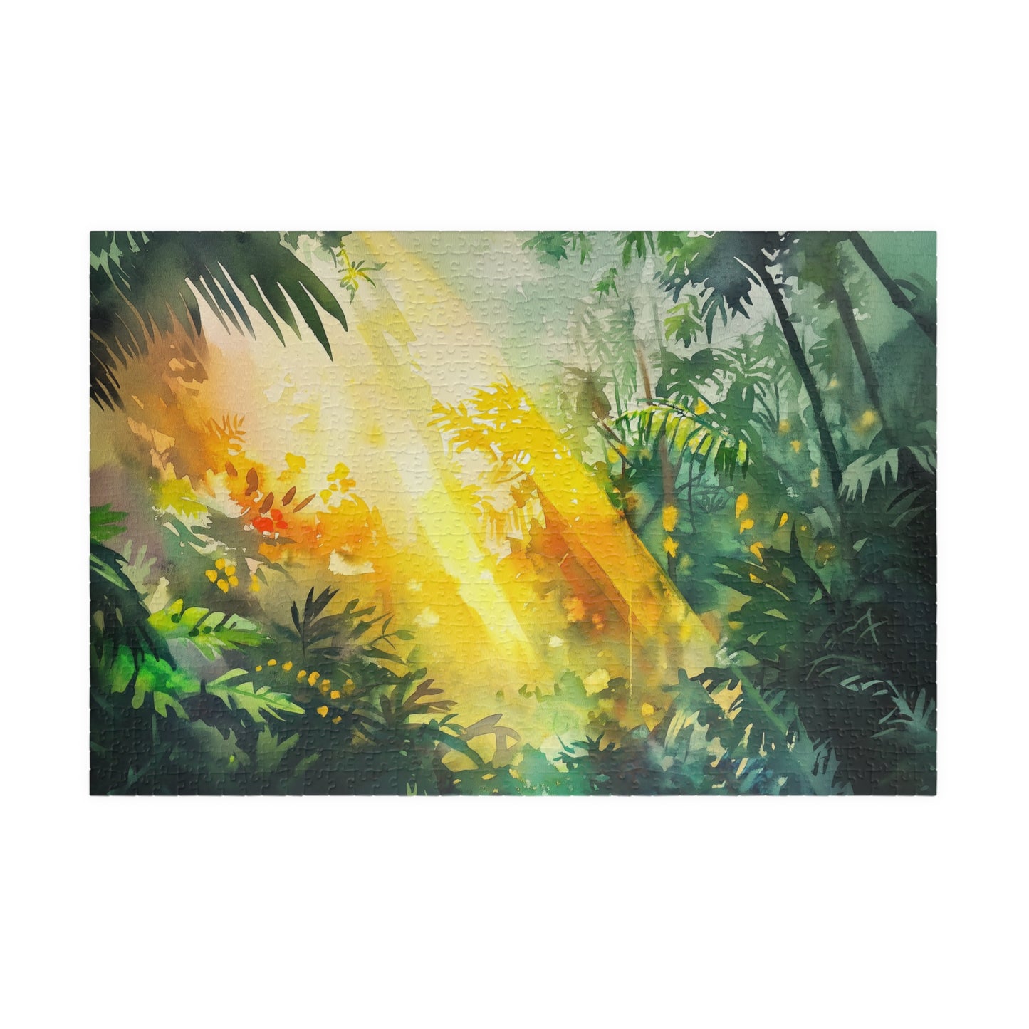 Sunbeams in the Jungle Puzzle (110, 252, 520, 1014 Pieces) - Lush Tropical Rainforest Light, Green & Gold Nature Puzzle, Serene Adventure