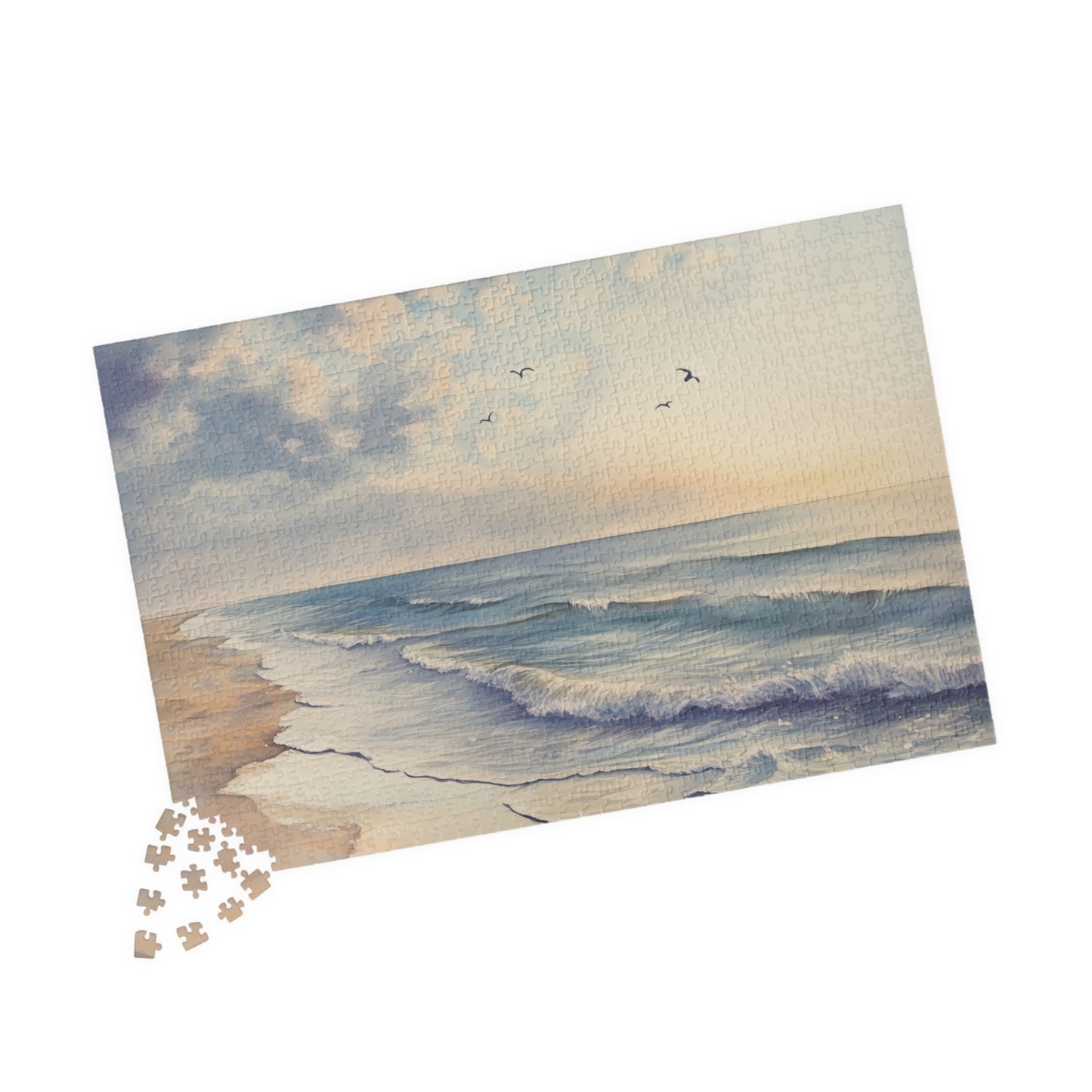 Soft Horizon Puzzle (110, 252, 520, 1014 Pieces) - Tranquil Beach Sunset Jigsaw, Ocean Decor, Relaxing Gift for Nature Lovers, Puzzle Art