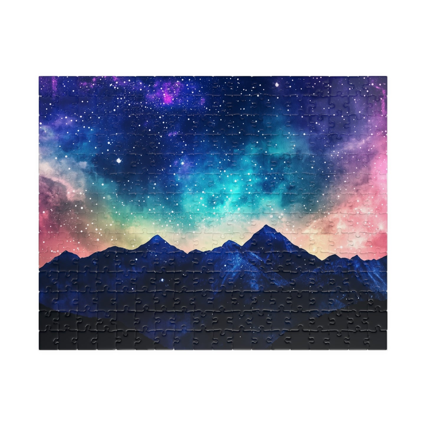 Vivid Galaxy Over Mountain Silhouettes Puzzle (110, 252, 520, 1014 Pieces) - Cosmic Sky, Stargazing Serenity, Bold Colors, Puzzle Lovers