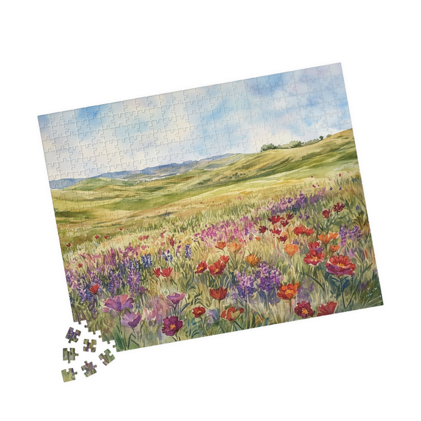 Prairie Meadow Puzzle (110, 252, 520, 1014 Pieces) - Wildflowers, Rolling Hills, Bright Spring Landscape, Perfect Gift for Nature Lovers