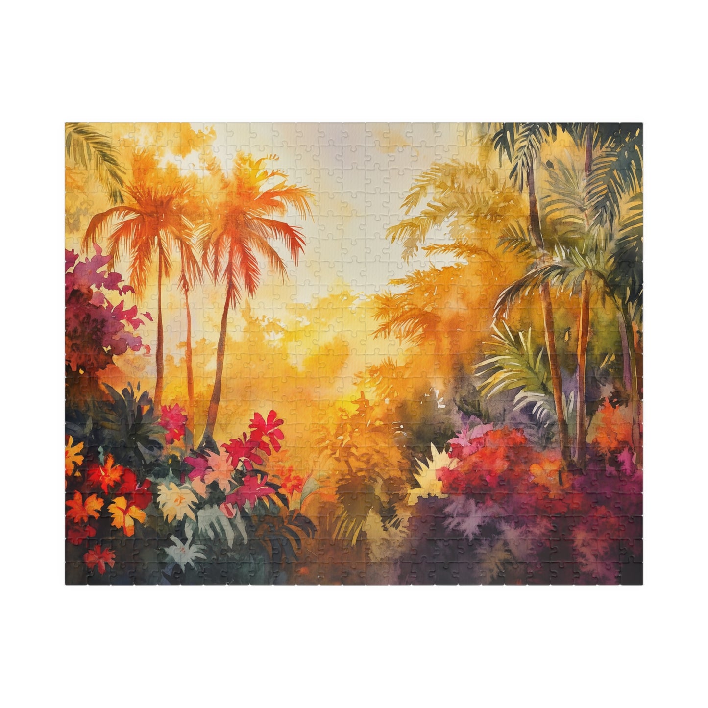 Jungle Sunset Bloom Puzzle (110, 252, 520, 1014 Pieces) - Tropical Sunset Puzzle, Vibrant Jungle Flowers, Exotic Nature Decor, Puzzle Gift