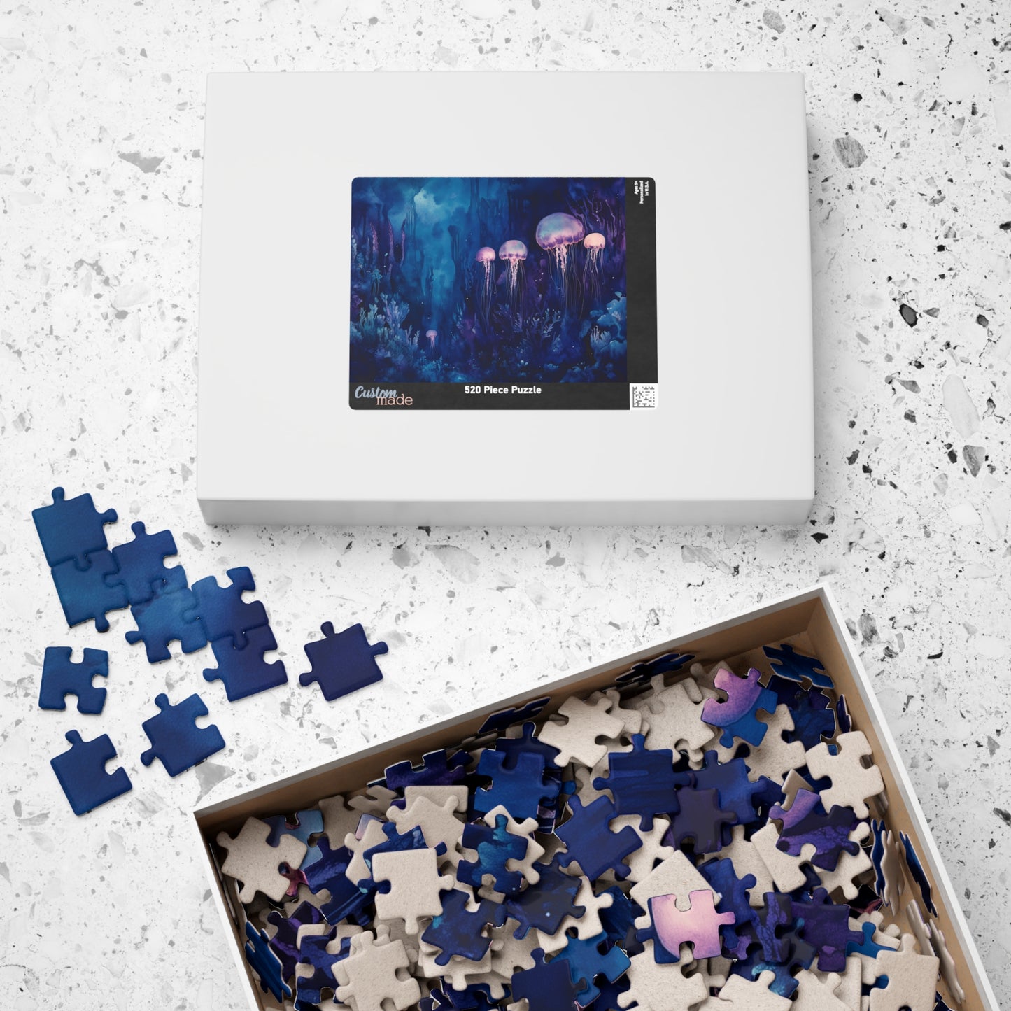 Jellyfish in the Deep Puzzle (110, 252, 520, 1014 Pieces) - Glowing Creatures, Underwater Forest, Bioluminescent Ocean Fantasy