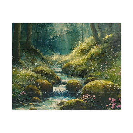 Whimsical Forest Stream Puzzle (110, 252, 520, 1014 Pieces) - Enchanted Woods Jigsaw, Tranquil Nature Gift, Cottagecore Puzzle for Adults