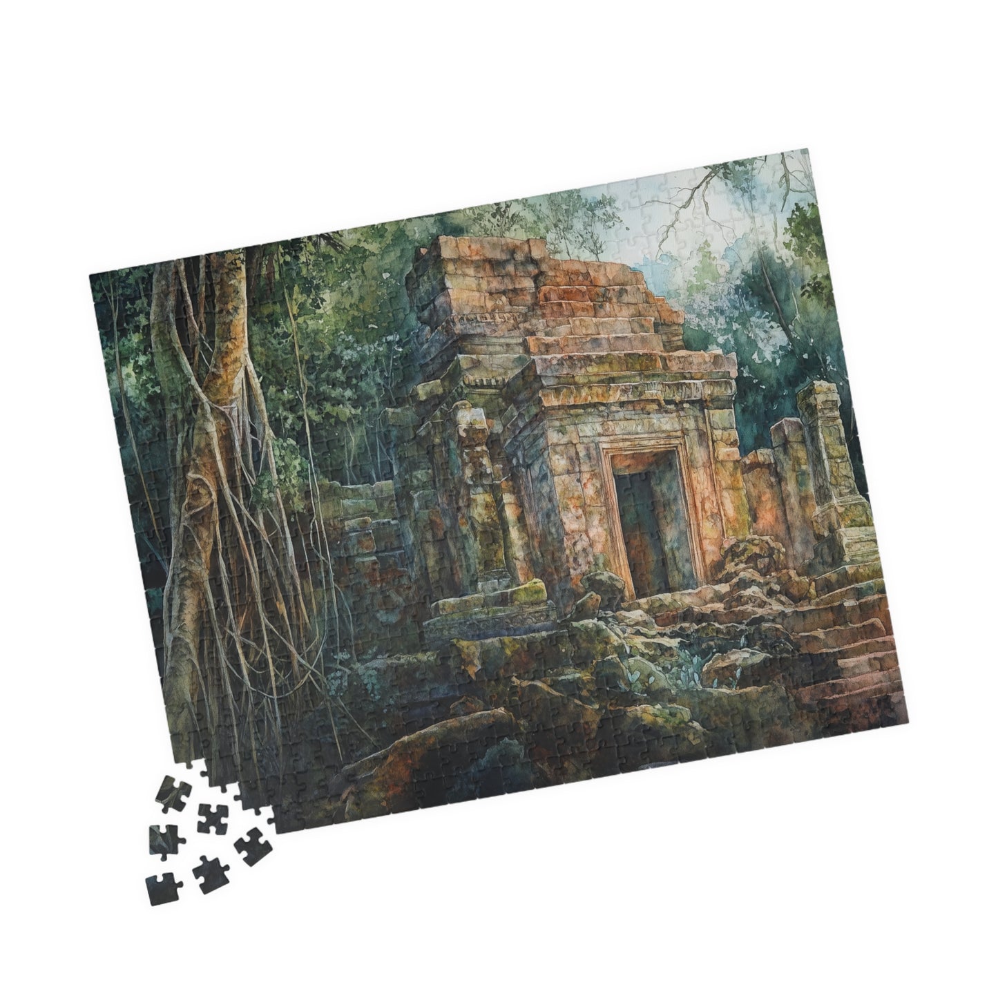 Jungle Ruins Puzzle (110, 252, 520, 1014 Pieces) - Ancient Stone Temple, Overgrown Jungle Puzzle, Mysterious Nature Decor