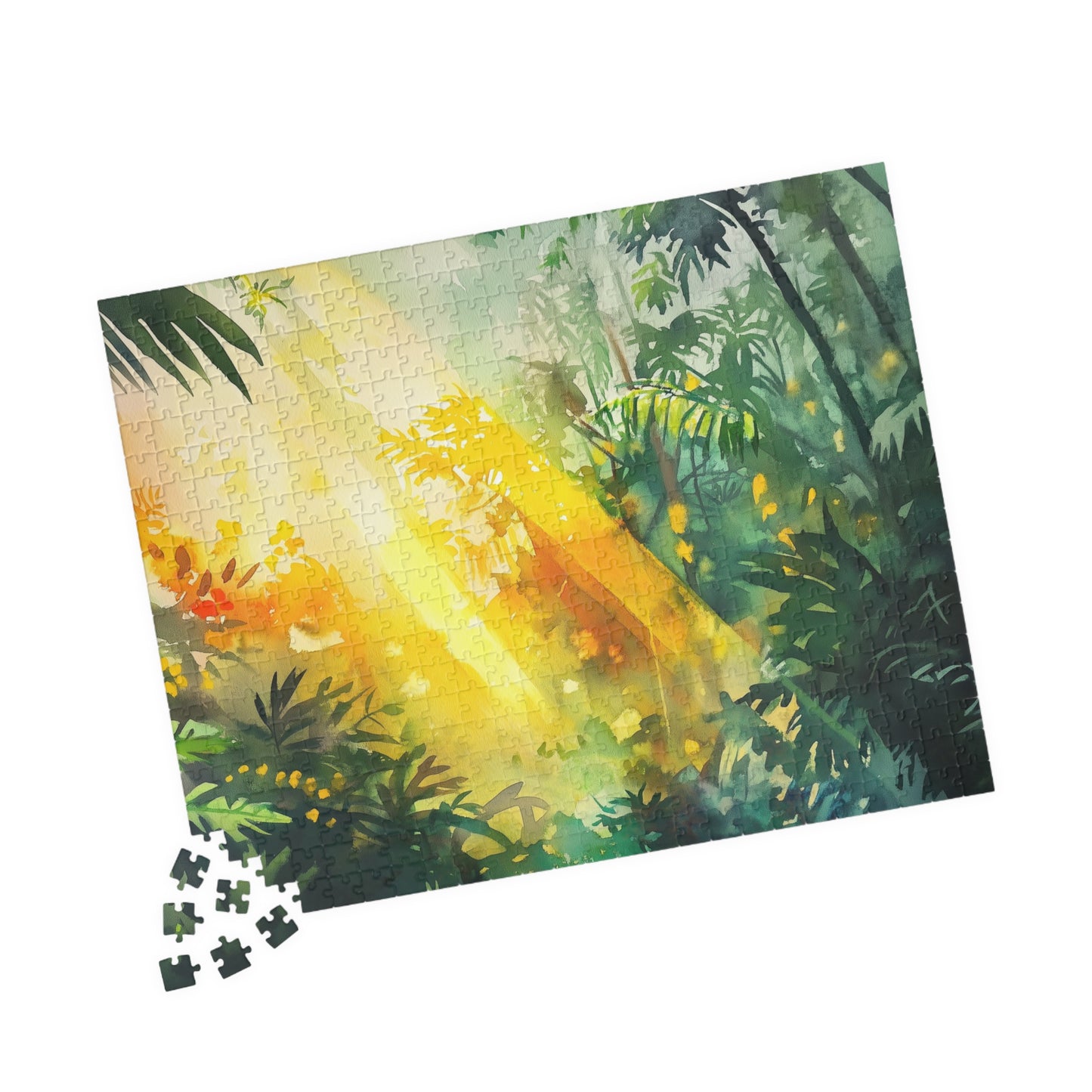 Sunbeams in the Jungle Puzzle (110, 252, 520, 1014 Pieces) - Lush Tropical Rainforest Light, Green & Gold Nature Puzzle, Serene Adventure