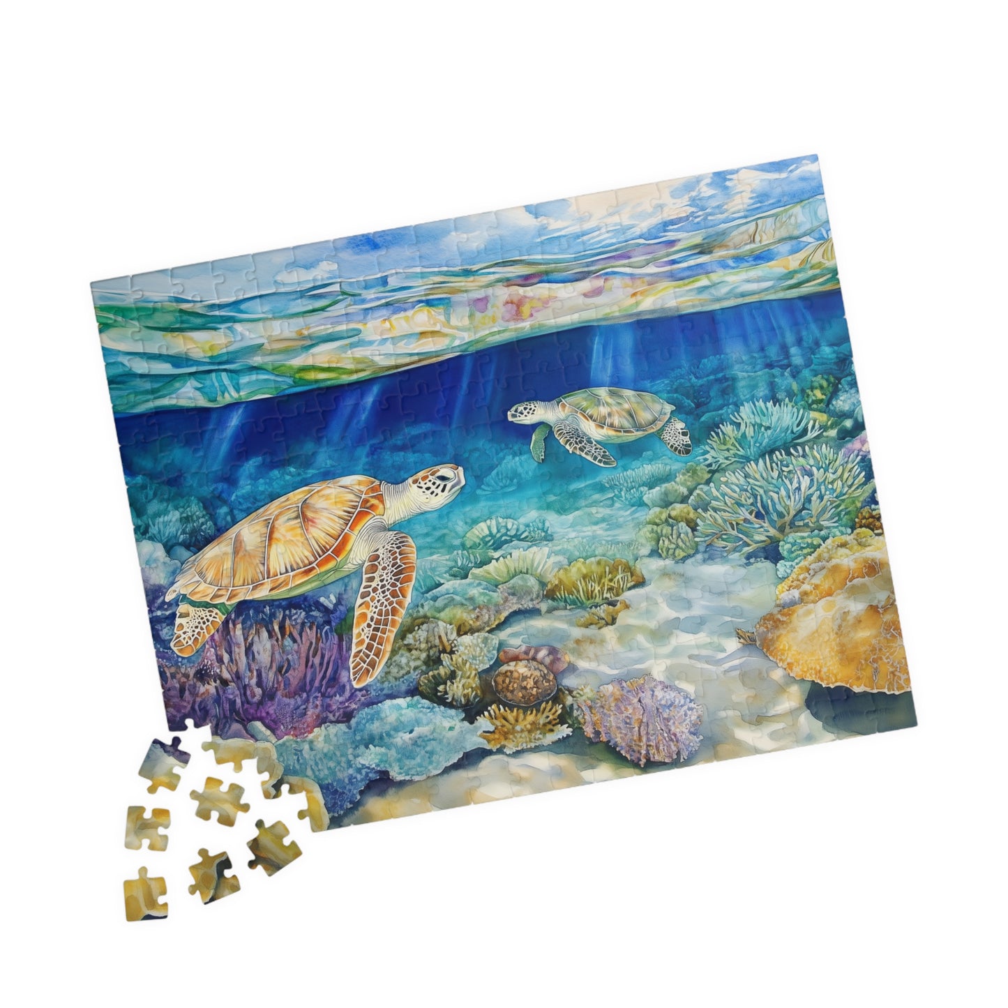 Ocean Reef and Sea Turtles Puzzle (110, 252, 520, 1014 Pieces) - Tropical Coral, Vibrant Underwater Scene, Marine Wildlife