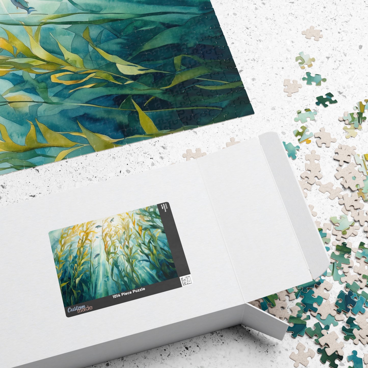 Kelp Forest Puzzle (110, 252, 520, 1014 Pieces) - Sunlit Ocean Scene, Underwater Nature Art, Tranquil Blue & Green Marine Puzzle