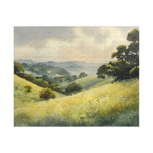 Rolling Grassy Hills Puzzle (110, 252, 520, 1014 Pieces) - Soft Light, Peaceful Landscape, Serene Horizon, Stress Relief Activity