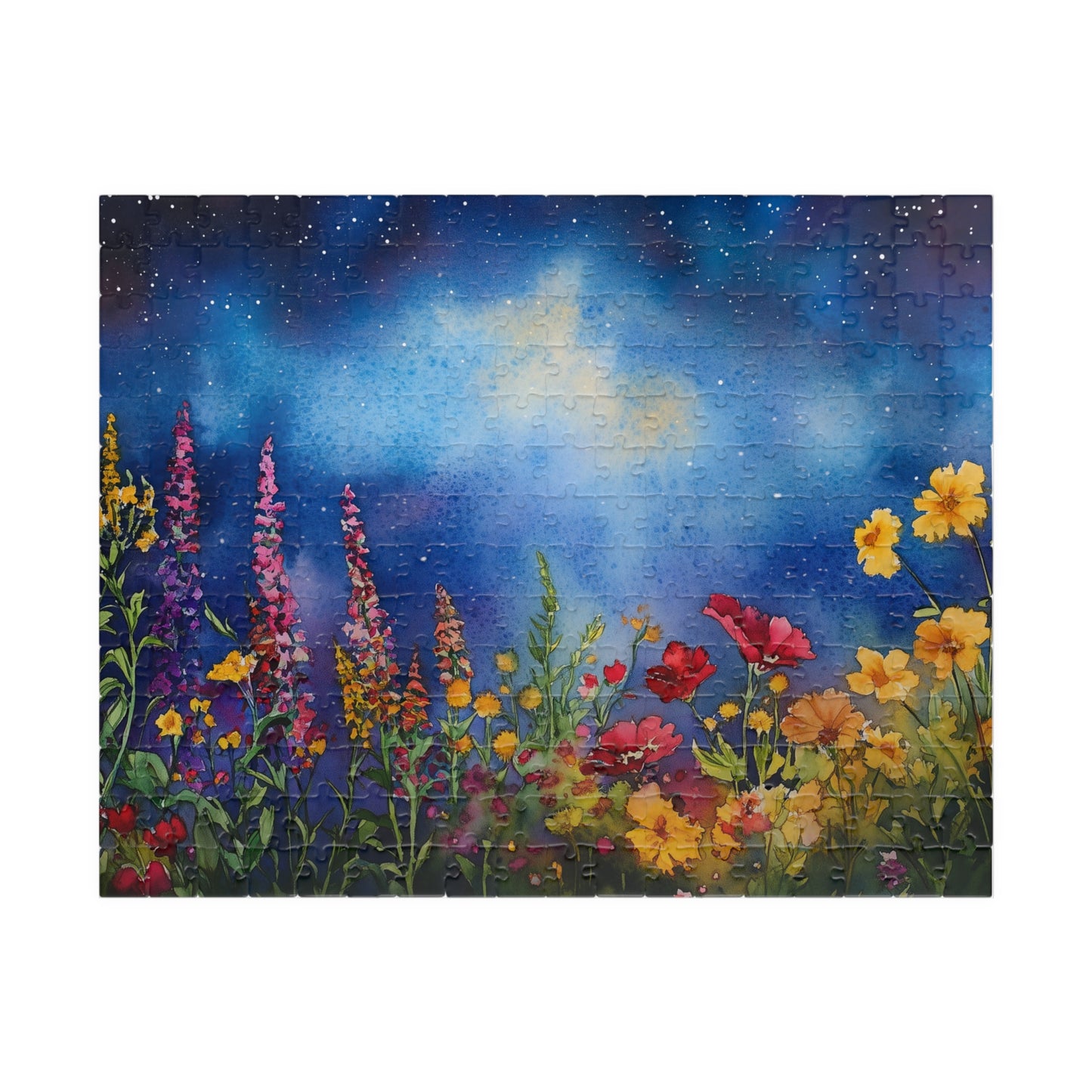 Celestial Bloom Puzzle (110, 252, 520, 1014 Pieces) - Colorful Wildflowers Beneath a Dreamy Starry Sky, Floral Blooms Under a Night Sky